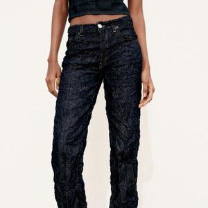 ZARA MID WAIST WRINKLE EFFECT JEANS